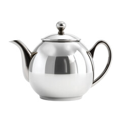Fototapeta premium Polished Silver Teapot with Curved Handle and Spout on White isolated on a transparent background metal