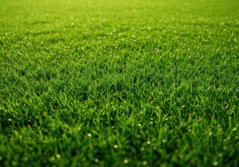 A densely packed patch of bright green ground turf illuminated by natural sunlight, suitable for sports fields or manicured lawns ,growing ,cultivation ,carpet