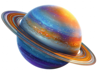 Digital illustration of saturn in space cosmic elements virtual art stellar environment colorful viewpoint