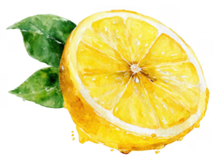 Fresh watercolor lemon slice clipart for summer designs vibrant fruit element artistic rendering bright and cheerful setting