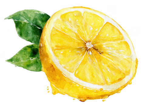 Fresh watercolor lemon slice clipart for summer designs vibrant fruit element artistic rendering bright and cheerful setting