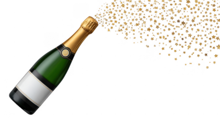 Champagne bottle pouring golden stars photographic artwork celebratory concept