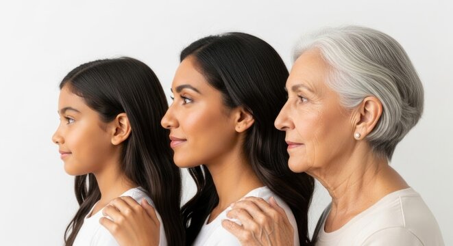 Human age portrait: youthful face, grown figure, senior body, childhood phase, adult moment, old presence, life cycle, temporal flow, personal transition, visible shift, aging mark, generational