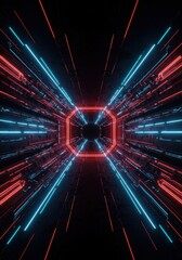 Abstract futuristic hyperspace tunnel background featuring glowing neon light trails and complex geometry for modern technology designs ,light ,digital ,speed