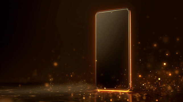 Shiny smartphone with glowing edges against dark background