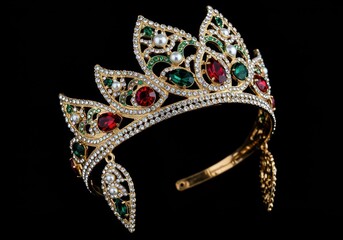 Fototapeta premium An opulent and magnificent ceremonial headpiece crafted from polished precious metal, richly decorated with sparkling white and colored jewels ,power ,antique ,classic