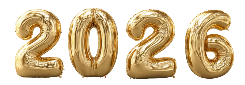 new year's lettering and text with balloons cutout isolated on background