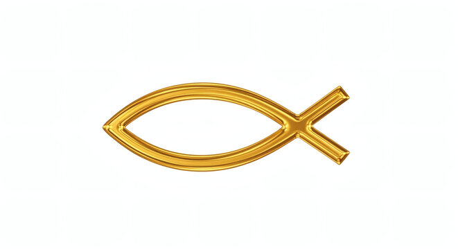 A golden ichthys symbol isolated on a plain white background image