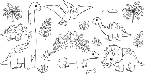 Collection of dinosaur illustrations isolated on white background