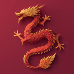 Fototapeta premium Red dragon statue in geometric style representing Lunar New Year 