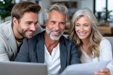 Family members enjoying a joyful moment together while reviewing documents at home