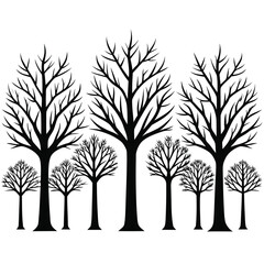 Obraz premium Group of black silhouette bare trees on white background