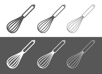 Whisk or whisk-beater icon. A hand-held tool for whipping cream or mousse, egg whites, or yolks. A kitchen or chef's tool. Used in making confectionery, milkshakes, or baked goods. Raster.