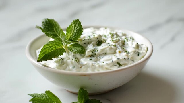 cottage cheese with mint, cottage cheese with chives, tzatziki sauce, greek sauce, healthy food, sauce