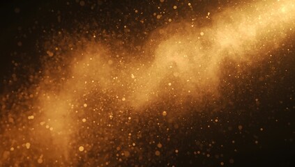 Golden glowing particles and sparkling dust in dynamic motion for abstract background effect