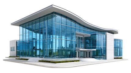 Obraz premium Architectural Marvel of Modern Design: A stunning contemporary glass building showcases sleek lines, a dynamic roof, and a minimalist facade, embodying modern architectural design and sophistication.