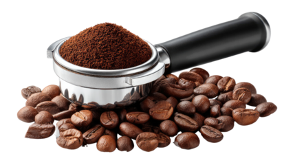 Aromatic Coffee: An intimate shot, featuring freshly ground coffee and whole beans, the image captures the rich aroma and pure essence of a perfect coffee experience.