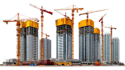 Cityscape Construction: Dynamic cranes and partially built skyscrapers reaching for the sky, a testament to urban development and architectural innovation.