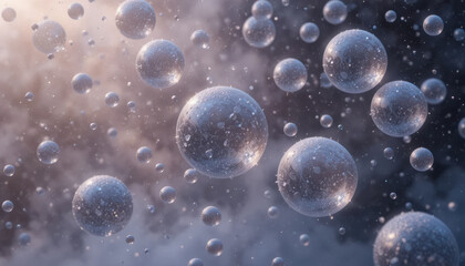 Translucent frozen bubbles float gracefully in dreamy polka patterned atmosphere