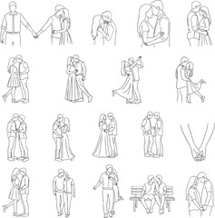 Collection of abstract line art figures isolated on white background