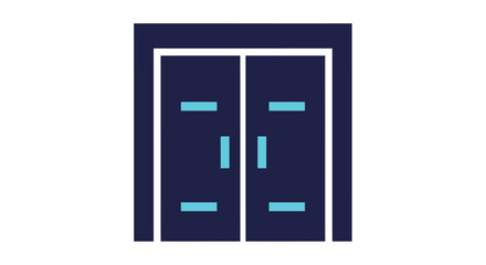 Simple illustration of a double door frame in dark blue silhouette