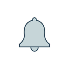Vector illustration of a simple notification bell icon in grey and blue, symbolizing alert, reminder, service, communication, and digital announcement.