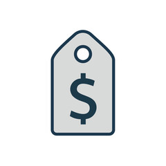 Vector illustration of a simple price tag with a dollar sign ($) symbol, representing cost, shopping, commerce, finance, and marketing.