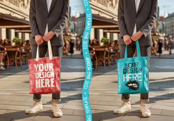 Realistic Tote Bag Mockup PSD Held by Person for Branding Display