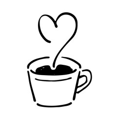 ハートの湯気の出ているコーヒーカップのイラスト