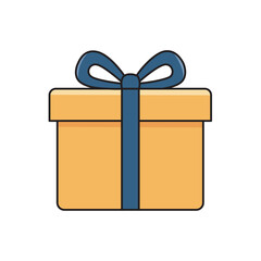 Vector illustration of a yellow gift box tied with a blue ribbon, symbolizing holidays, celebration, surprise, reward, and gift-giving.