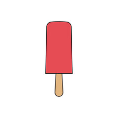 Vector illustration of a red popsicle on a wooden stick, symbolizing frozen dessert, summer refreshment, and sweet treat.