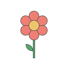 Vector illustration of a stylized red flower with a green stem, symbolizing spring, nature, beauty, gardening, and floral design.