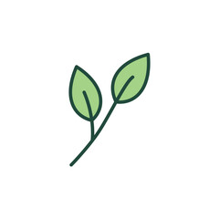 Vector illustration of two green leaves on a small branch, symbolizing nature, organic product, freshness, ecology, and healthy growth.