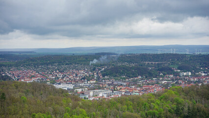 Naklejka premium panorama of a german small town with windenergy