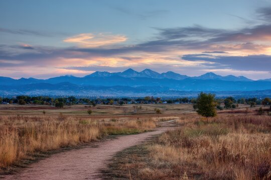 Twilight Rockies View from Cherry Creek State Park: A Scenic Bike Trail in Denver, Colorado