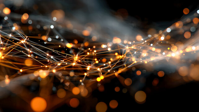 Abstract interconnected network of nodes forming a complex web of data transfer and connection representing an innovative technology concept