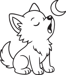 Cute Baby Wolf Howling Adorable Forest Animal Design line art one line art