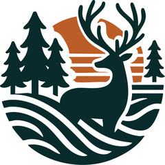 Deer In A Forest Minimalistic Elegant Wildlife Nature Scene line art one line art