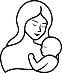 Realistic Minimalist Line Art Mother And Child Tender Love line art one line art