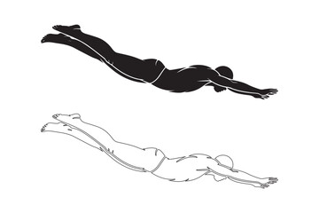 Two artistic depictions of a diver in mid air