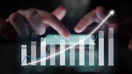 A business professional analyzes data on a smartphone, showcasing graphs depicting growth and performance trends in a dynamic and modern digital setting. Copula - Powered by Adobe