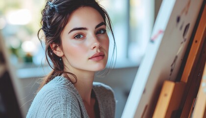 Female artist painting portrait