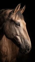 Fototapeta premium Majestic horse portrait showcasing detailed features and expressive eyes in dramatic lighting