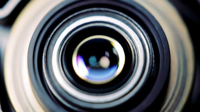 Closeup of a camera lens with reflections showcasing the intricate optical elements and the technology behind capturing images and video ideal for themes of photography videography and visual media p.
