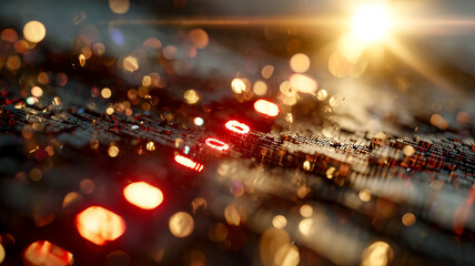 Abstract digital art of glowing circuit patterns, bokeh, and a bright light streak that illuminates the network's interconnectedness.