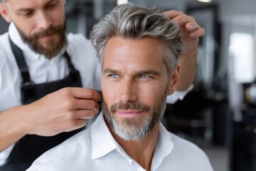 Stylish man receiving a haircut in a modern barbershop in the afternoon
