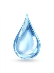 Isolated, clear blue teardrop with subtle reflection