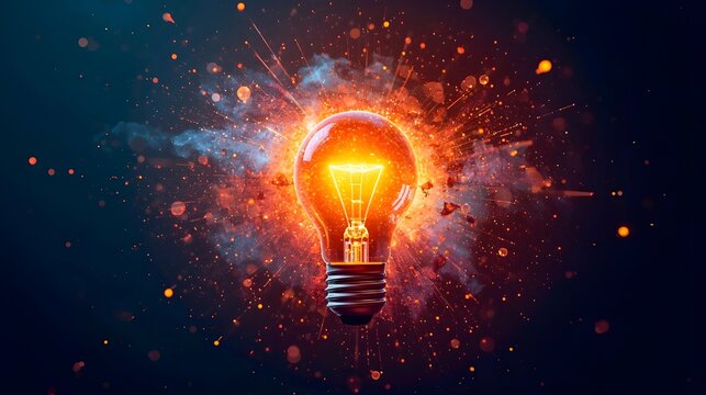 Abstract Energy Burst with Bright Light Bulb and Dynamic Sparks