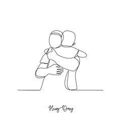 One continuous line drawing of a Hug Day celebration vector illustration. Social activity design concept in simple linear style vector. Great design for for social campaign and education purpose.