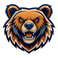 Fierce grizzly bear head mascot logo with open mouth